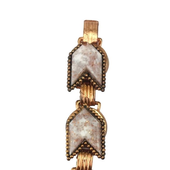 Vintage Copper Link Bracelet with White Chevron or Arrow Shaped Aventurine Cabs - Picture 7 of 8